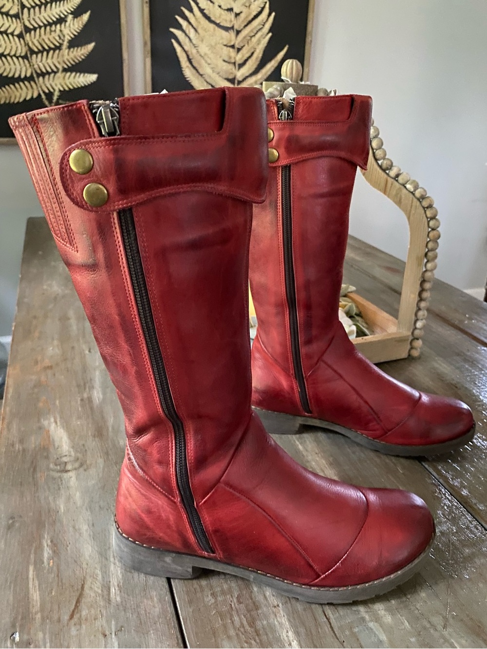 Jafa 2040 Boho Handmade in Israel Tall Leather Boots Womens 39 US 8.5-9 Ruby Red - Picture 6 of 16